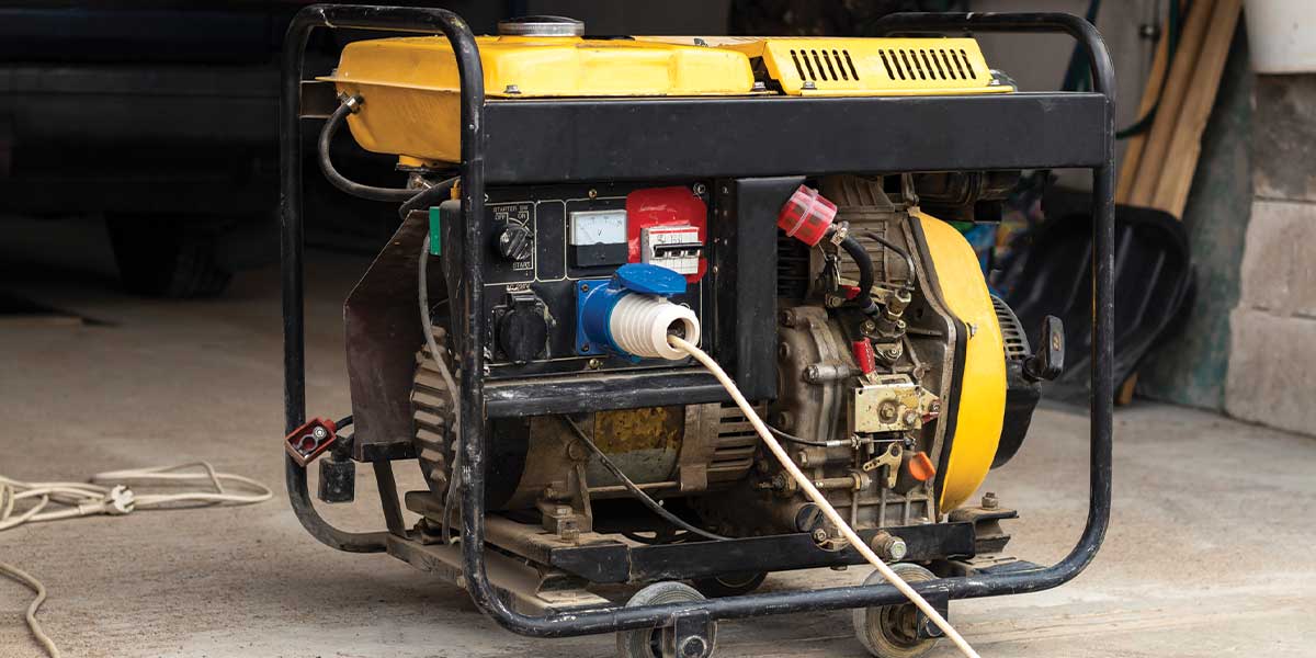 A portable gasoline-powered generator with wheels, ideal for emergency use and outdoor activities. This image highlights a compact and mobile generator, perfect for short-term power needs during outages. It showcases versatility and portability, making it an excellent choice when choosing the right generator for emergencies. Expert Electric offers expert advice to help you select the best portable option for your needs.