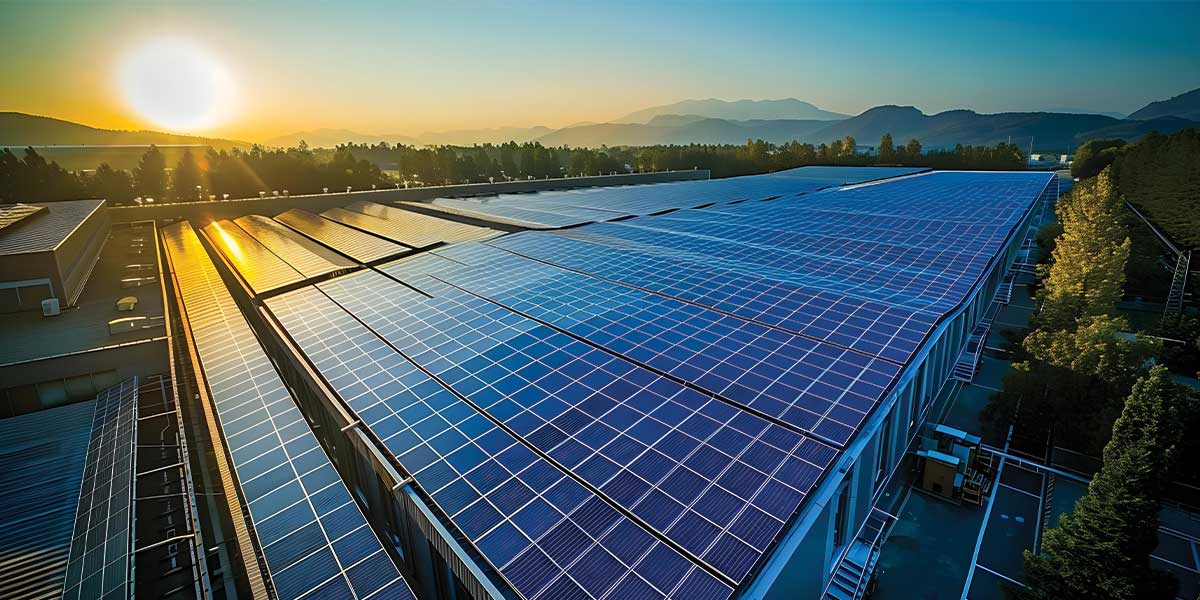 Expert Electric’s urban rooftop solar panel setup at sunset illustrates how solar power is reducing carbon footprints globally while powering city infrastructure sustainably.