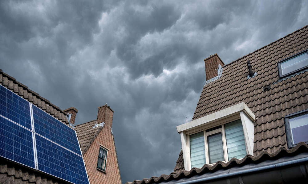Solar panels on a Vancouver home roof working efficiently under cloudy and rainy weather conditions.