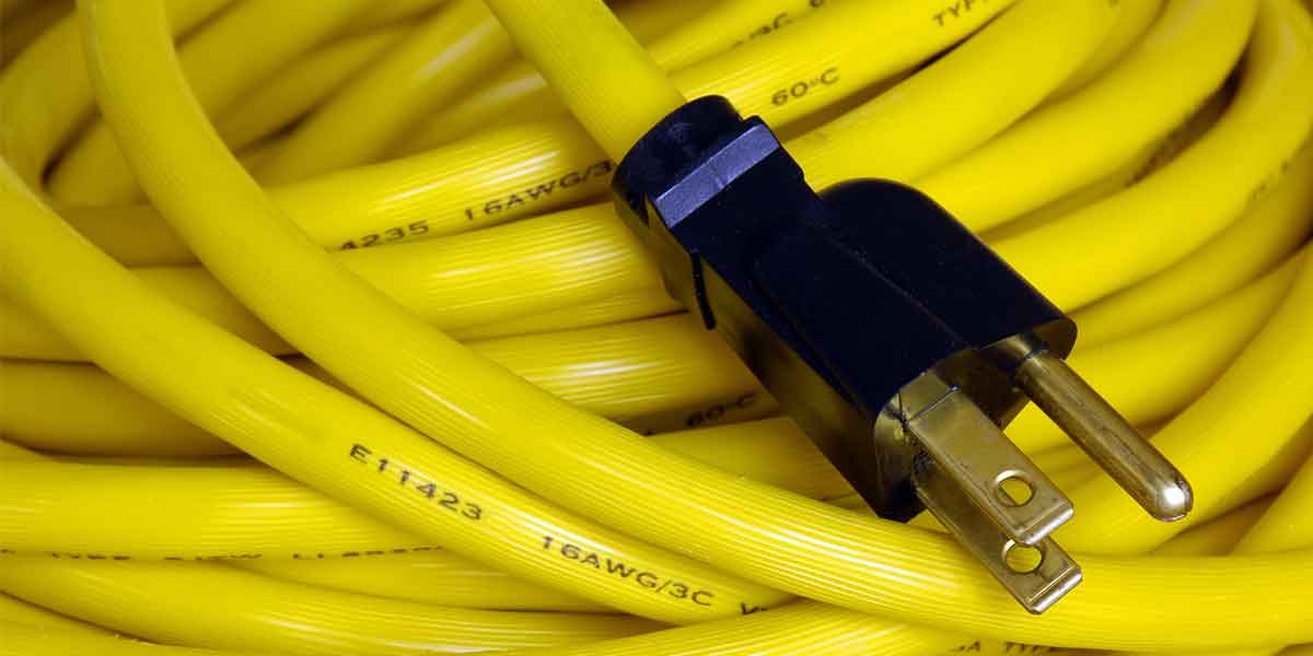 Close up of yellow outdoor extension cord